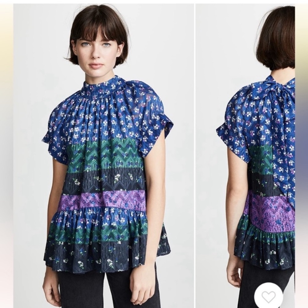 Opening Ceremony Floral ruffle blouse with back bow shirt